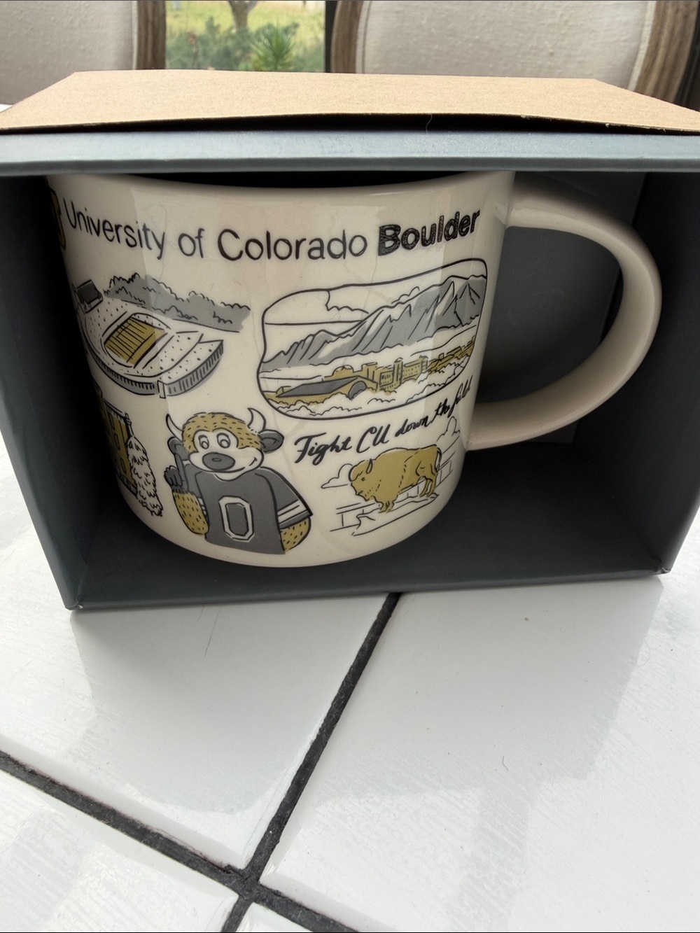 Starbucks University of Colorado Boulder White Mug with Black & Gold Graphics